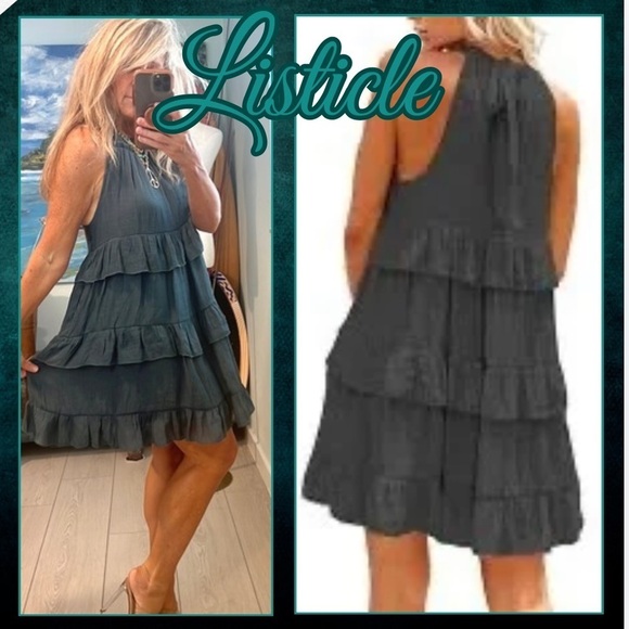 Listicle®, Ladies' Halter Cafe Dress,Tiered Softly Ruffled,Tie-Neck,Lined,Size S - Picture 14 of 15